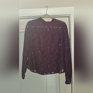 Y2K JustFab Lace Long Sleeve Blouse - Deep Purple
